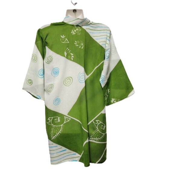HANDPAINTED Batik Three Quarter Sleeve Mandarin Collar Tunic Top ONE SIZE- NWOT - Picture 5 of 16
